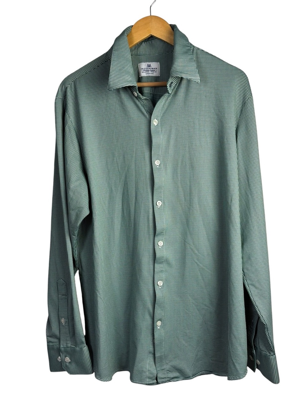 Mizzen + Main Trim Fit Green Check Stretch Button-Up long sleeve Shirt XXL